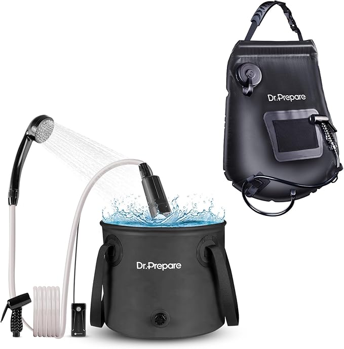 DR.PREPARE 4.5 Gal Camping Shower and 4 Gal Camp Shower Bag Bundle