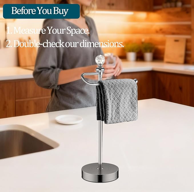 Hand Towel Holder for Bathroom, Hand Towel Rack Stand with Heavy Weighted Base, Crystal Ball Countertop Towel Rack Stand for Bathroom Kitchen (Brushed Nickel, 2 Pack)