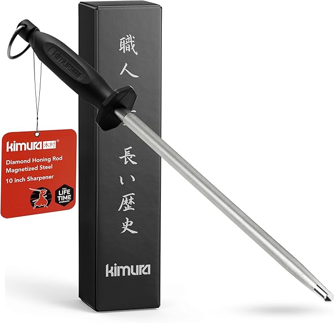 Kimura Professional Ceramic Honing Rod, 10 inch Honing Steel, Ceramic Knife Sharpener, 1200 Grit Finish, Ergonomic & Balanced Polypropylene Handle, Ideal for All Chef Knives, Japanese Gift Box