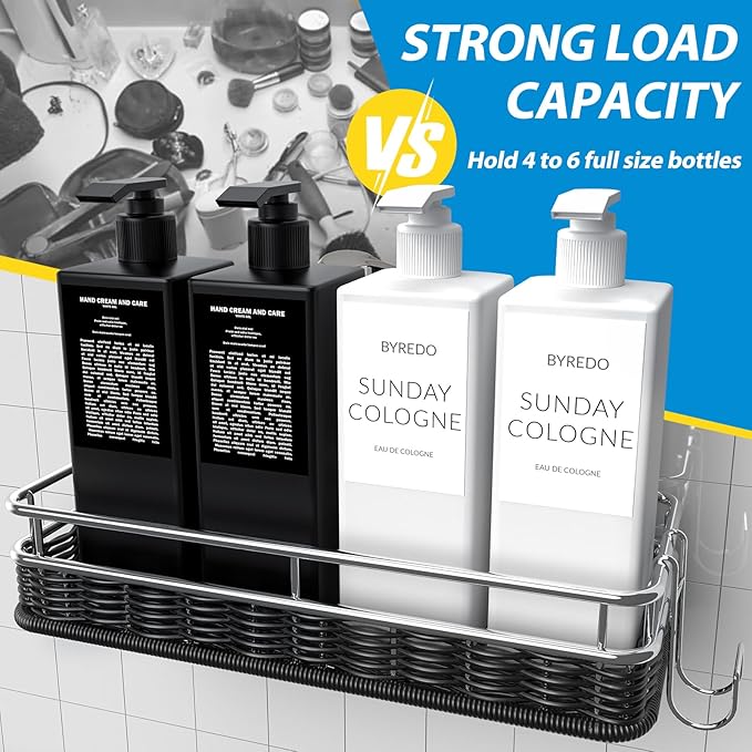 Shower Caddy 3 Pack, Adhesive Shower Organizer with Soap Dish and 4 Hooks, Rustproof Stainless Steel Shower Shelves, Wall Mounted No Drilling Storage Shelf Basket Accessories for Bathroom & Kitchen