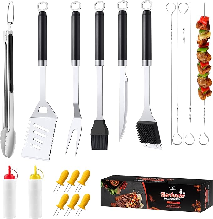 BBQ Grilling Accessories Grill Tools Set, Stainless Steel BBQ Utensils for Grill, Professional Barbecue Accessories Barbecue Kit for Men & Women,Practical Grill Tools for Outdoor Camping,Father's Day