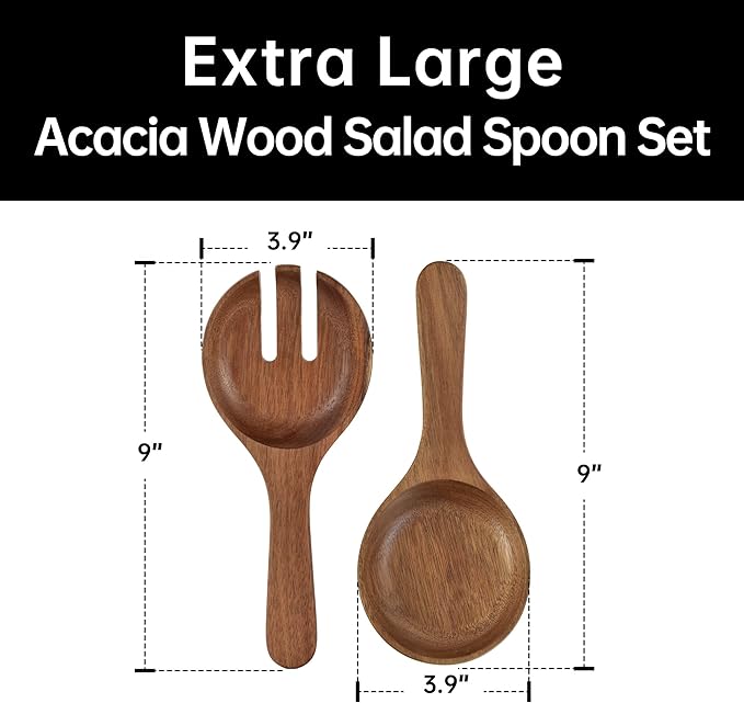 KITEISCAT Extra Large Elegant Ceramic Oval Salad Bowl Set with Premium Acacia Wood Salad Serving Utensils - Large Capacity, Stylish and Practical, Kitchen Must-Have