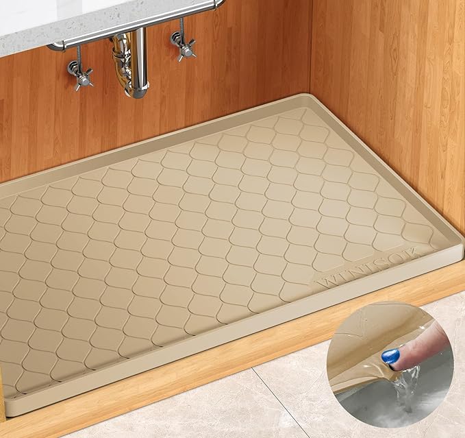 Silicone Under Sink Mat 34" x 19", kitchen Essentials and Gadgets, Shelf liner and Cabinet Protector, Home Organizers and Storage, Waterproof Bathroom Tray