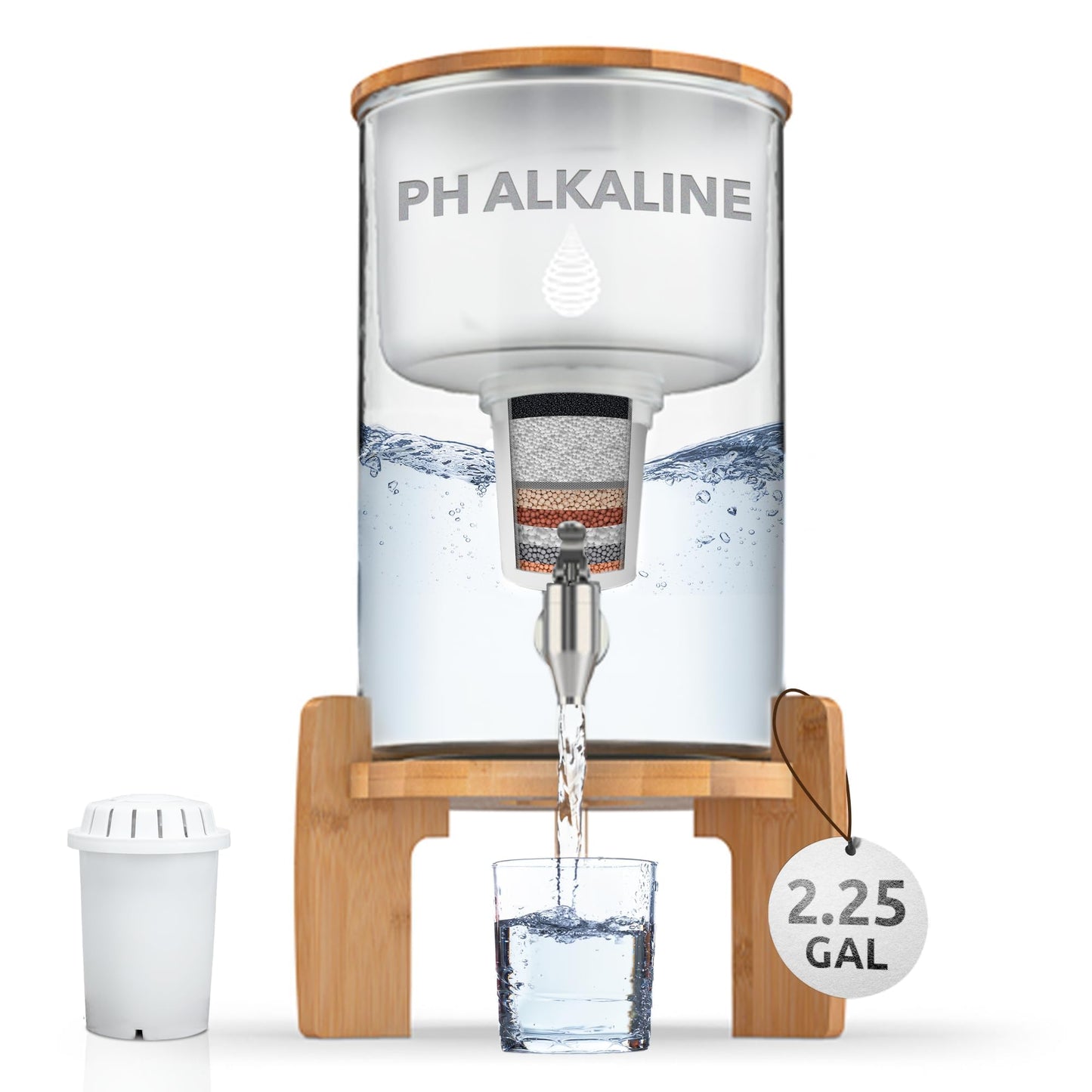Invigorated Water pH Recharge Glass Alkaline Water Filter Dispenser System