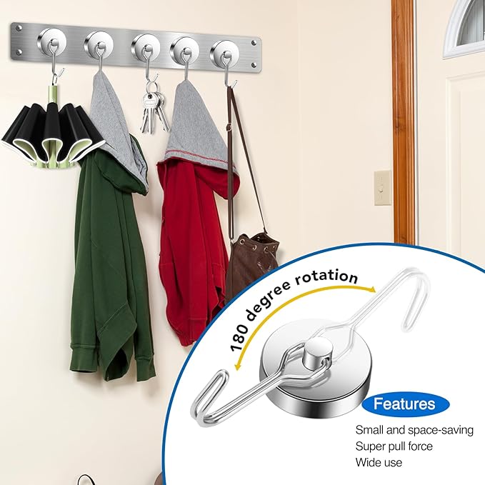 LOVIMAG Hooks, 120lbs+ Magnetic Magnet Hook 2025 Cruise Cabin Ship Essentials Heavy Duty Strong Refrigerator Fridge Hanging for Classroom Beach Vacation Kitchen Grills Home Mug Hanger (6 Pack), Silver