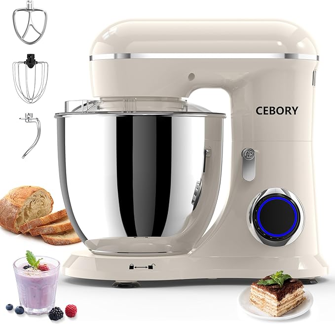 CEBORY 3-IN-1 Electric Stand Mixer, 6.5QT Bowl 660W 10-Speed Kitchen Mixer, Household Food Mixers include Dough Hook, Beater and Whisk, Bread Cake Mixer for Baking and Most Home Cooks, Red