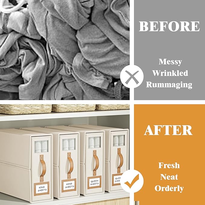 8 Pack Bed Sheets Organizers And Storage (King Size),Foldable Sheet Organizer With Handle For Linen Closet,Bedding Organizer Storage For Sheets, Duvet Cover (Beige)