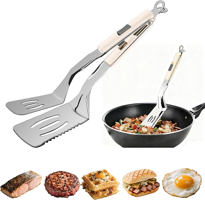 11.5-inch Stainless Steel Tongs for Cooking – Versatile Metal Spatula Tongs for Flipping, Picking Up, Cutting, and Stir-Frying Meats and Other Foods. Kitchen Tongs Durable and Multifunctional.(Red)