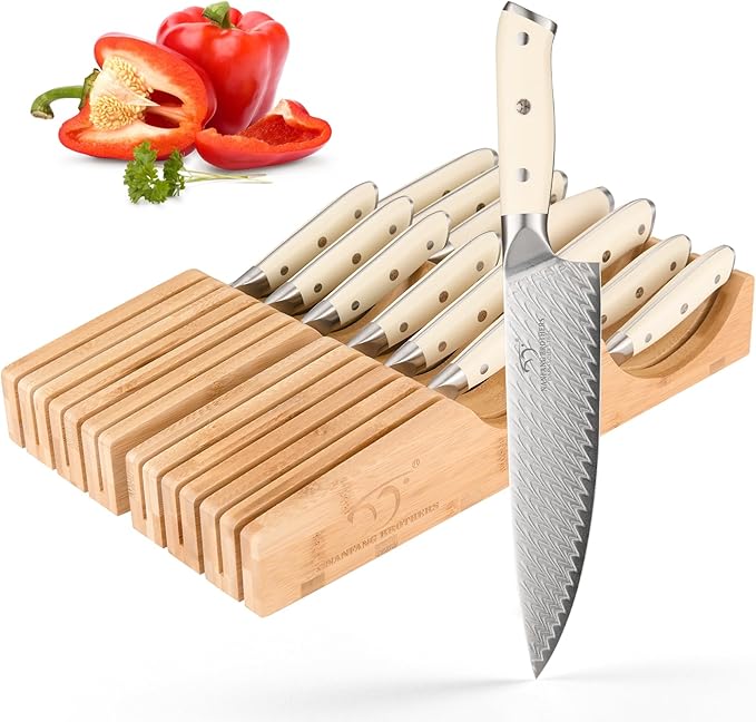 NANFANG BROTHERS® 6-Piece VG10 Damascus Knife Set, Drawer Block
