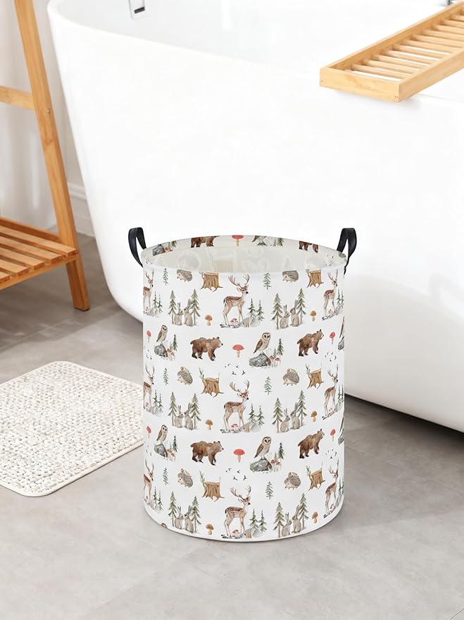 Kids Laundry Basket Animal Hamper for Nursery Woodland Hamper Cute Kids Storage Bin Organizer Room Decor for Home(Woodland animal)