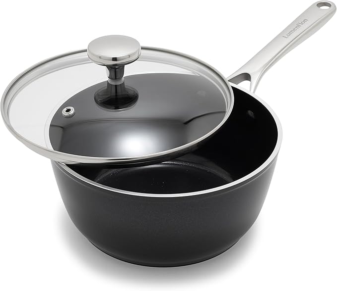 Lumenflon Orfeo 10 Piece Nonstick Cookware Set, Made in Italy, Diamond Ceramic PFAS-Free Pots & Pans, Induction Ready, Scratch Resistant, Laser-Fused Surface for Durability, Dishwasher Safe, Black