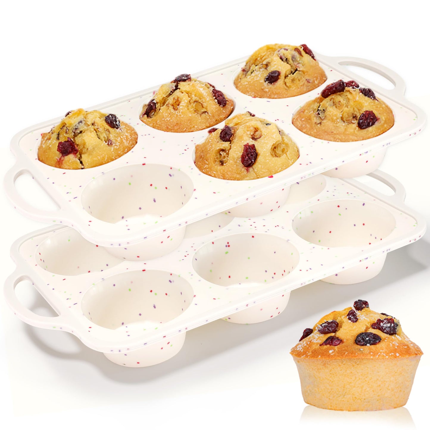 CAKETIME Silicone Muffin Pans for Baking, Metal Reinforced Frame Jumbo 6 Cups & Mini 24 Cups Cupcake Pan Nonstick Muffin Pan for Homemade Baking Easy to Handle