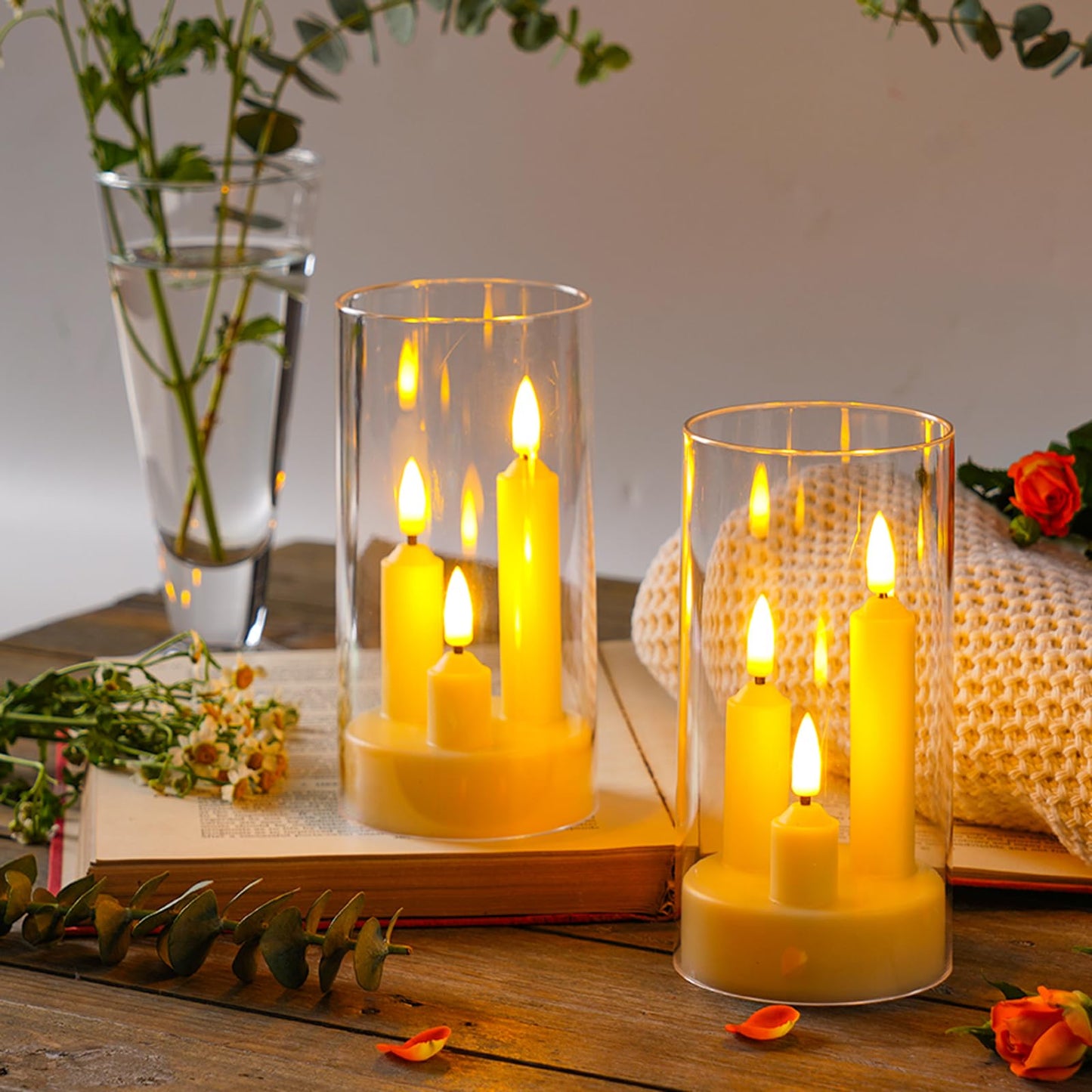 Da by Flameless Candle, Battery-Powered Candle with Remote Control and Timer, LED Three-Wick Pillar Candle, Romantic Wedding, Perfect Home Décor, 2 Pack (Ivory)