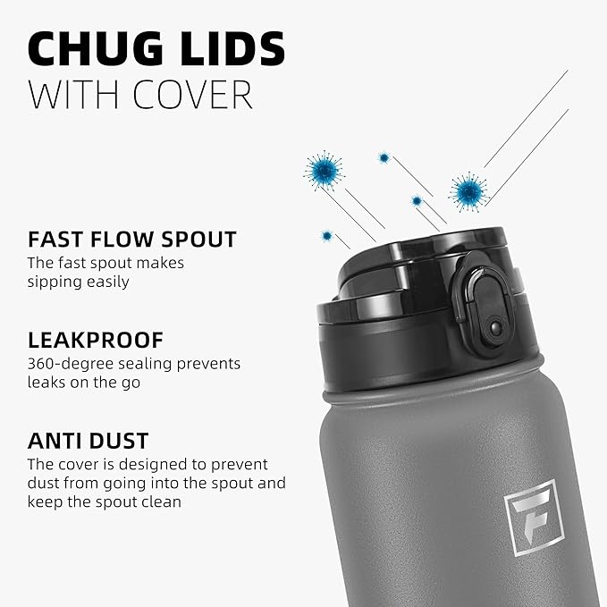 Fanhaw 20 oz Insulated Stainless Steel Water Bottle with Anti-Dust Chug Lid, Leakproof Vacuum Metal Bottle for Kids, Women & Men (Gray)