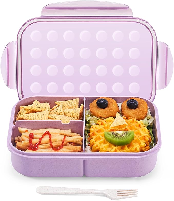 MISS BIG® Bento Lunch Box for Adults & Kids, 1900ml, 3 Compartments, White