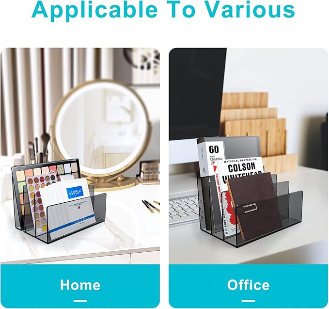 Boloyo Acrylic File Holder,1PC 3 Sections Clear Black File Organizer Mail Letter Sorter Desktop Folder Holder for Home Office School Envelope Bill Filling Paper Document