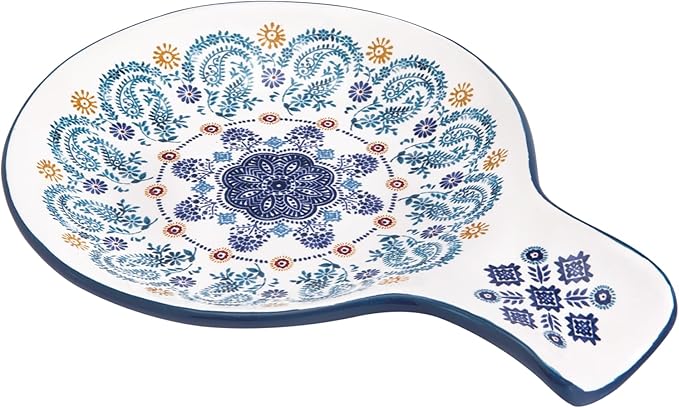 Bico Magnolia Floral Spoon Rest for Stove Top, Ceramic Spoon Holder for Kitchen Counter, Easy to Clean Coffee Spoon Rest Dishwasher Safe, Kitchen Cooking Utensil Rest for Ladles Spatula