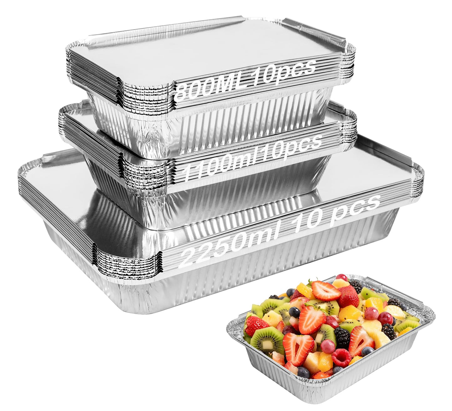Notwoe® 30 Pack Disposable Aluminum Pans With Lids, 10x7.5 And 7.3x5.3 Square 6.9x4.3 Square Combo Set, Disposable Baking and Cake Pan. (30 Pack w/Lids)