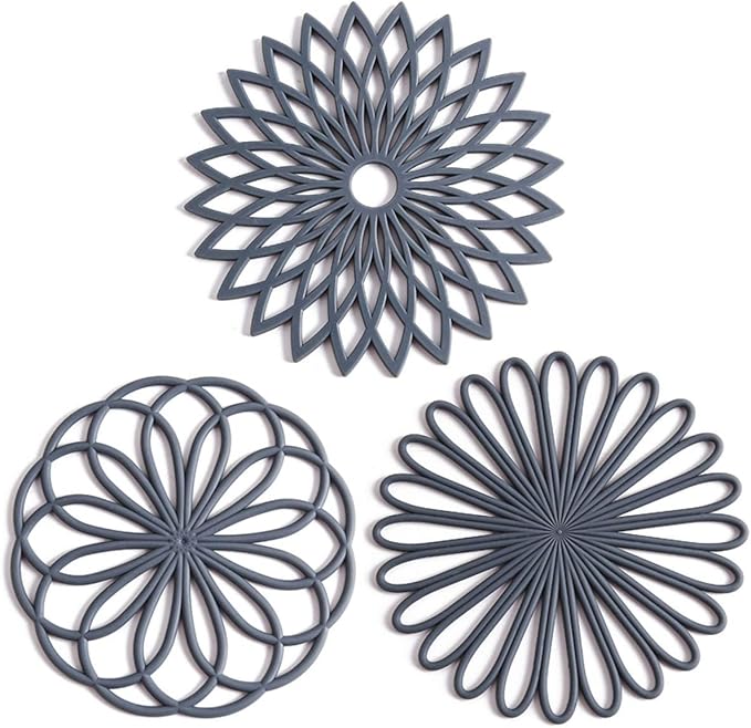 Set of 3 Silicone Trivet Mat - Hot Pot Holder Hot Pads for Table & Countertop - Trivet for Hot Dishes - Non-Slip & Heat Resistant Modern Kitchen Hot Pads for Pots & Pans, Dark Green
