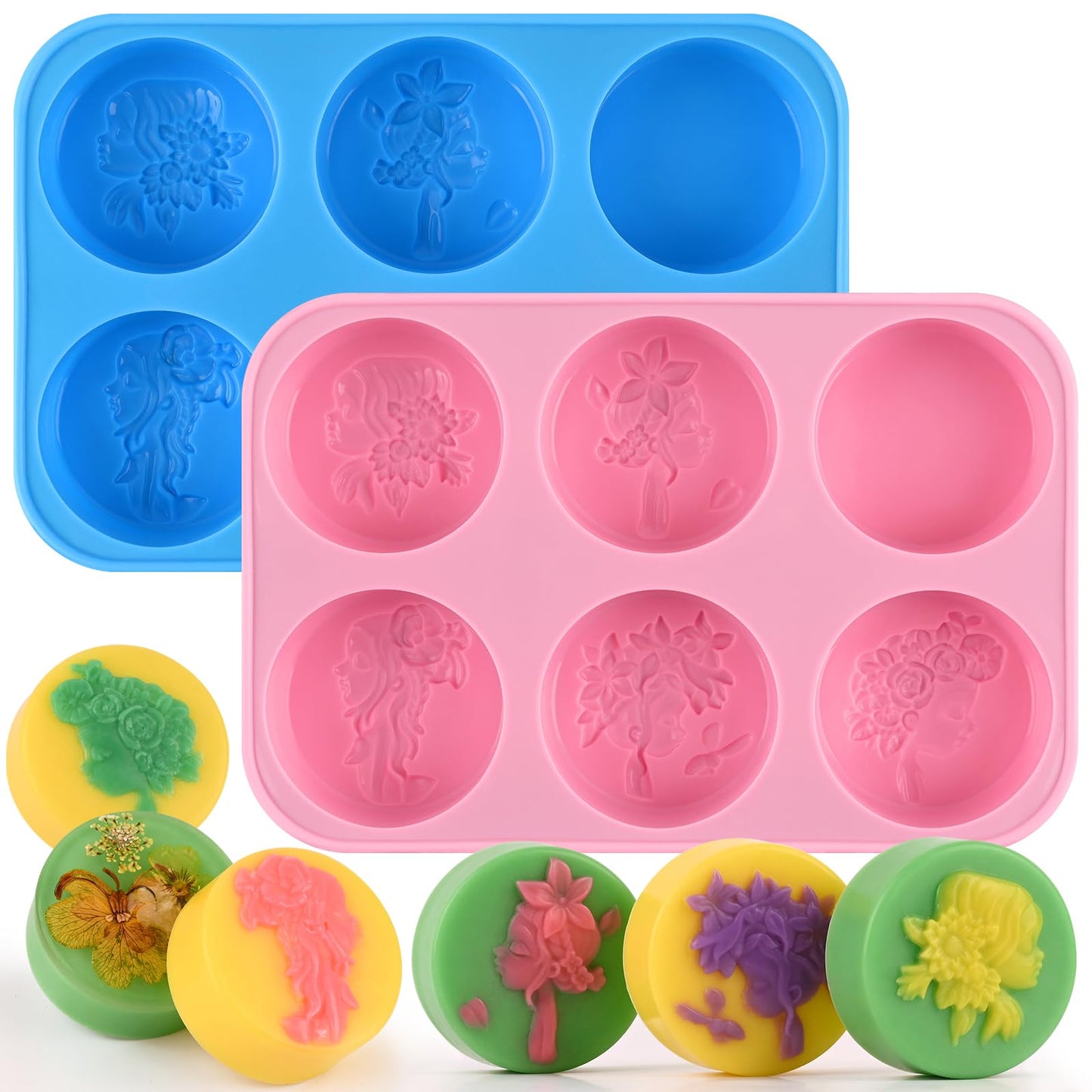Moukiween Round Silicone Soap Molds, 2PCS Girls Cylinder Silicone Molds