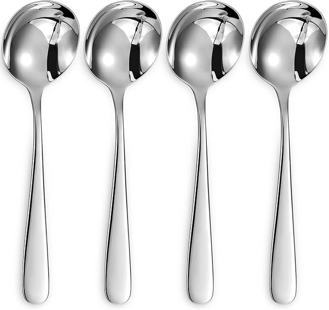 KEAWELL Premium Louise 4-Piece 7-Inch 18/10 Stainless Steel Soup Spoons (4)