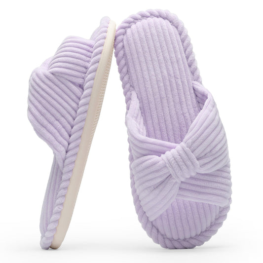Chantomoo Slippers for Women Memory Foam House Womens Slipper Slides Home Bedroom Bathroom Spa Open Toe Corduroy Slippers Cozy Comfortable Purple Size 7 7.5 8 8.5