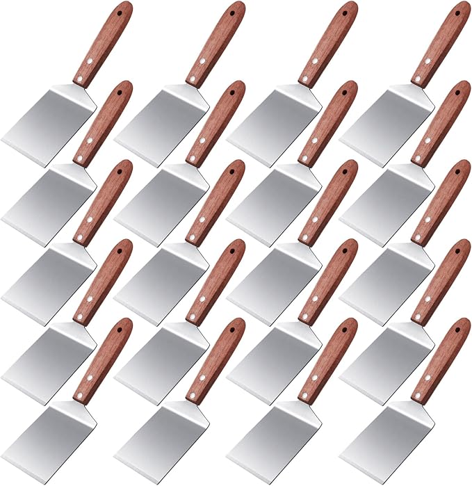BBTO 20 Pcs Pizza Spatula Stainless Steel Server Wood Handle Bulk,Black