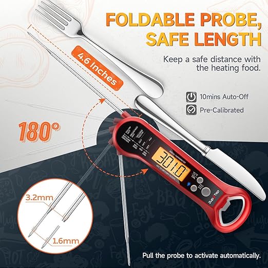 ZupTep Meat Thermometer Digital – Instant Read Food Thermometer for Cooking with Long Probe and Backlit Display, Fast Accurate Temperature for Grill, BBQ, Smoker, Candy, Kitchen Essentials