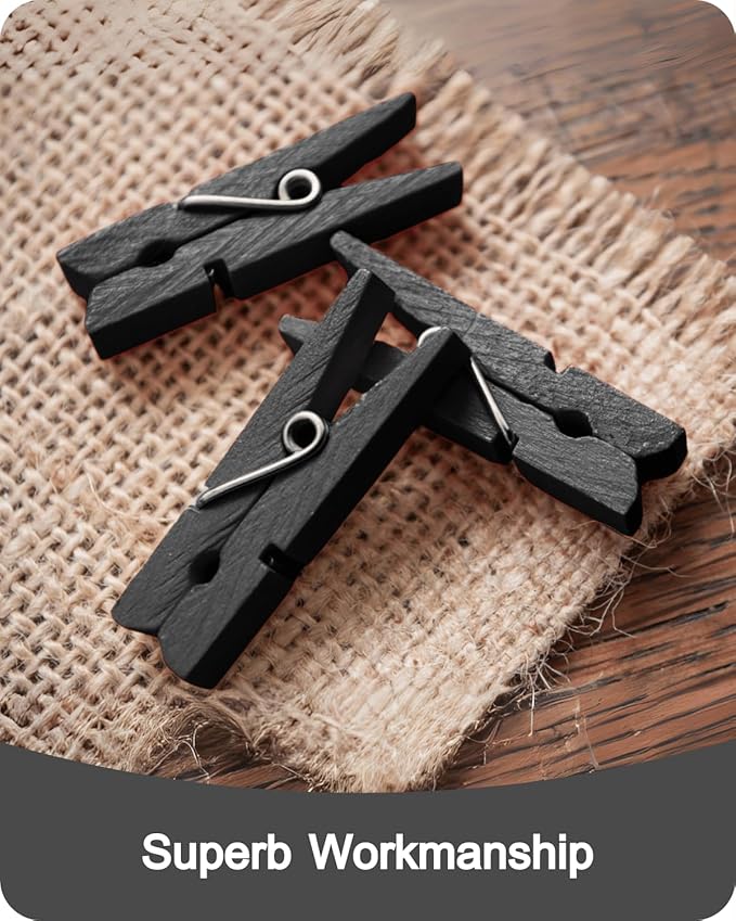 Mini Clothes Pins Wooden Colored Black Small Clothespins for Photo 1.4 Inch 50 PCS, Tiny Clips Close Pin for Baby Shower Classroom Crafts Project Decorations Hanging Pegs
