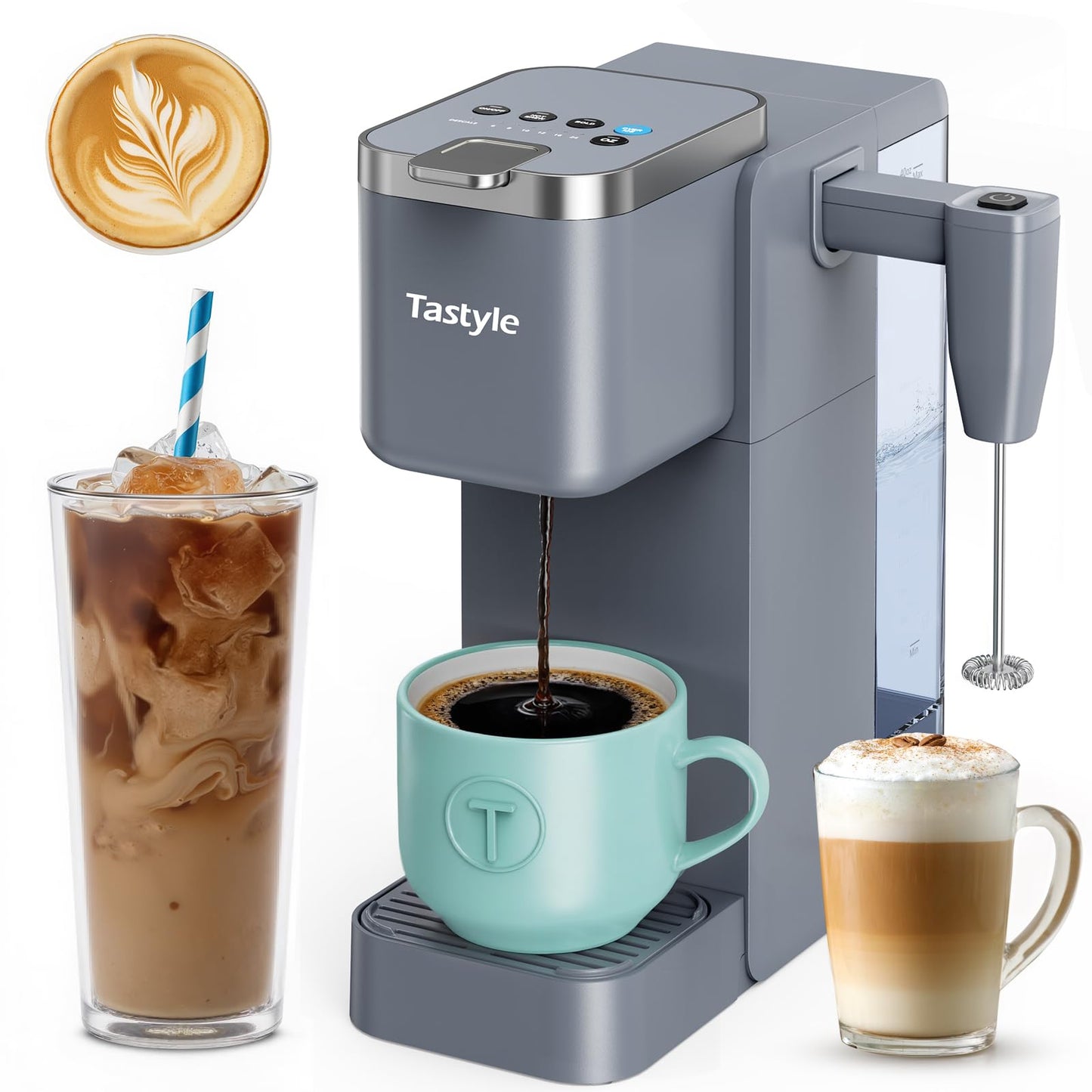 Tastyle Single Serve Coffee Maker with Built-in Detachable Milk Frother