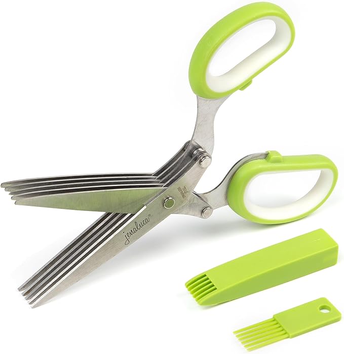 Jenaluca 5-Blade Herb Scissors, Stainless Steel Kitchen Shears, Black