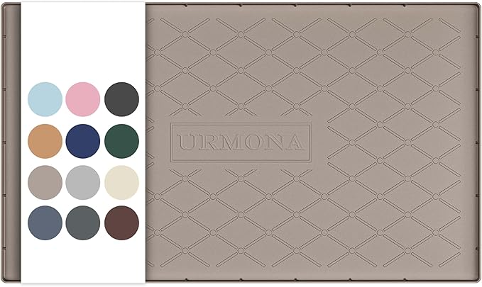 URMONA 37" x 22" Waterproof Silicone Mat in Multiple Sizes & Colors, Under Sink Mat for Kitchen & Bathroom, Pet Food Pad for Dogs & Cats, Kitchen Cabinet Liner, Multi-Purpose for Storage(Beige)