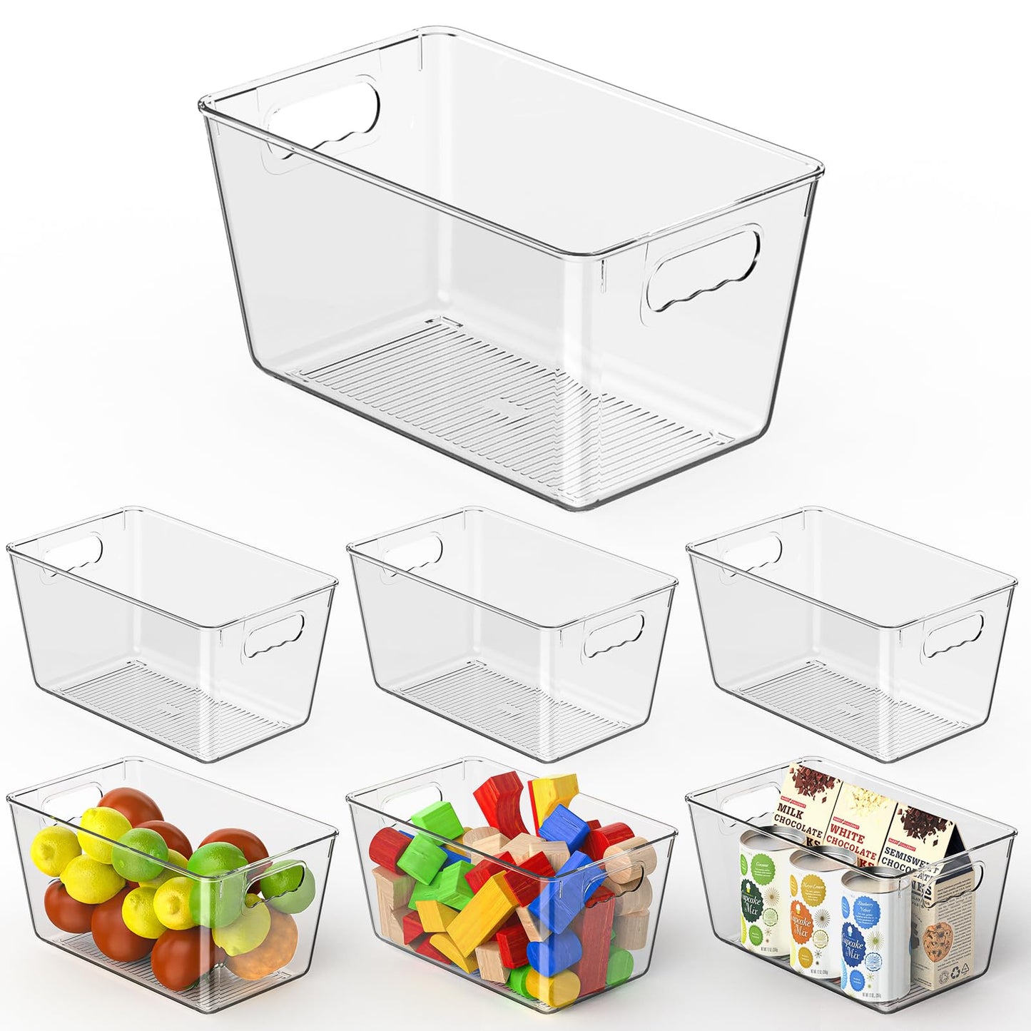 Clear Fridge Organizer with Handles & Lids, 6 Pack Large 11.5×7.5×6 Inch