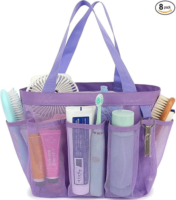 Mesh Shower Caddy Portable for College Dorm Room Essentials, 8-Pocket Large Shower Basket Tote Bag with 2 Handles for Toiletry, Bathroom, Beach, Camp, Gym