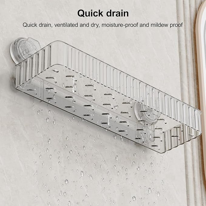 Shower Caddy Suction Cup Bathroom Shower Organizer for Bathroom Storage Home Decor & Kitchen No Drilling Large Capacity Removable and Reusable Shower Shelves for Inside. (clear, square)