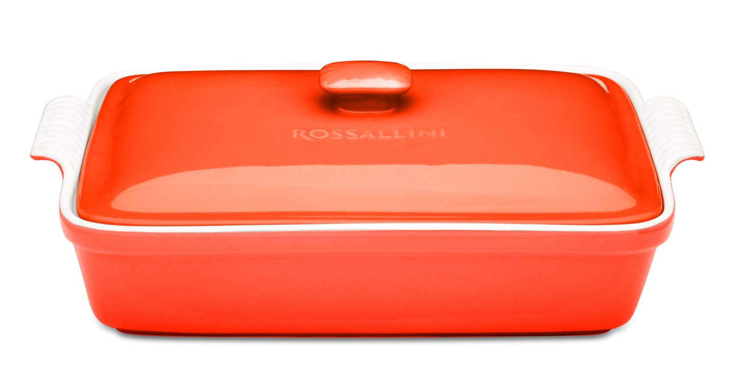 ROSSALLINI Stoneware Casserole Dish Bakeware Set with Lid, Covered Rectangular Dinnerware, Large 3.2 Quart, 11 by 9 Inch, Blu Indaco [Reactive Blue]
