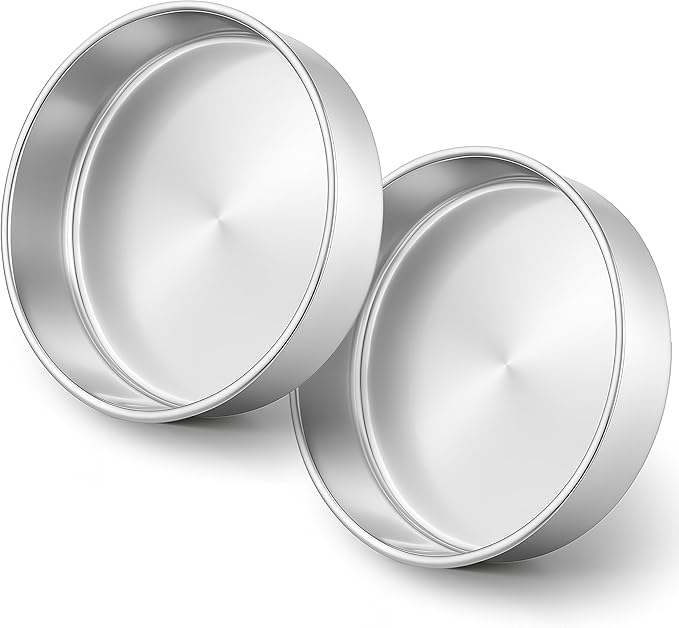 Leonyo Stainless Steel Round 8 Inch Cake Pans For Baking, 2 Pack