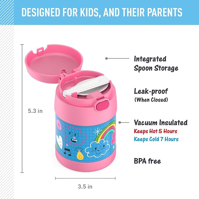 THERMOS FUNTAINER 10 Ounce Stainless Steel Vacuum Insulated Kids Food Jar with Spoon, Sketchbook