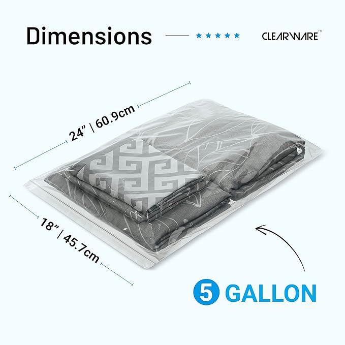 50 Large Storage Bags With Zipper Top - 5 Gallon Bags 18" x 24", Extra Plastic for Clothes, Travel, Moving, Reusable freezer bags, BPA-Free, 2-mil Thick