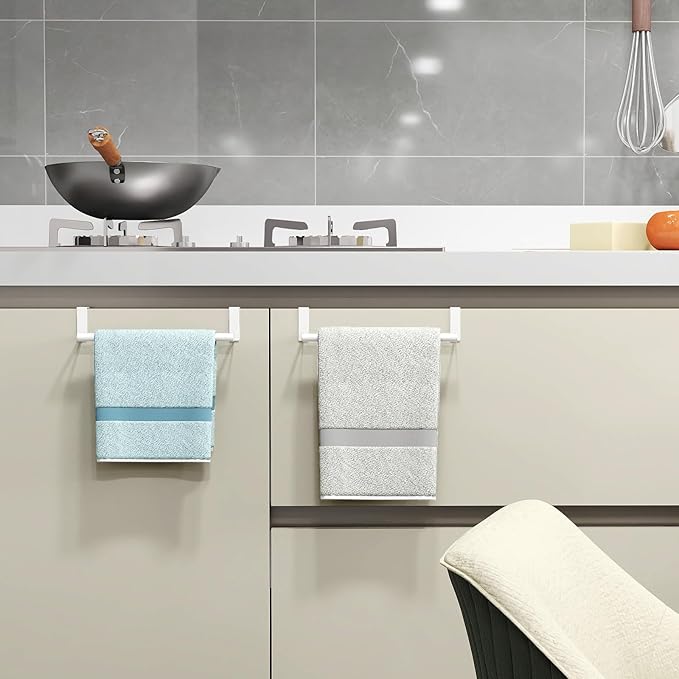 Over The Door Towel Rack, Kitchen Towel Holder Over Cabinet Door Towel Bar Stainless Steel for Cupboard for Kitchen Dish Towel Holder Hanger, 2 Pack (White)