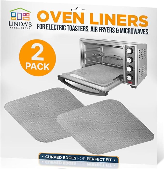 Toaster Oven Liners for Bottom of Oven (2 Pack) Reusable Non-Stick Heat Resistant Toaster Liners, Compatible with Ninja, Cuisinart, Emeril Lagasse & More, Toaster Mat, 12"x12" (Black)