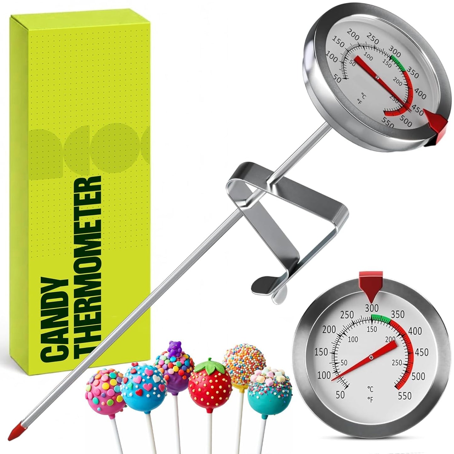 CRAFT911 Candy Thermometer with Pot Clip - Deep Fry Oil Thermometer for Frying and Candle Making (Green)