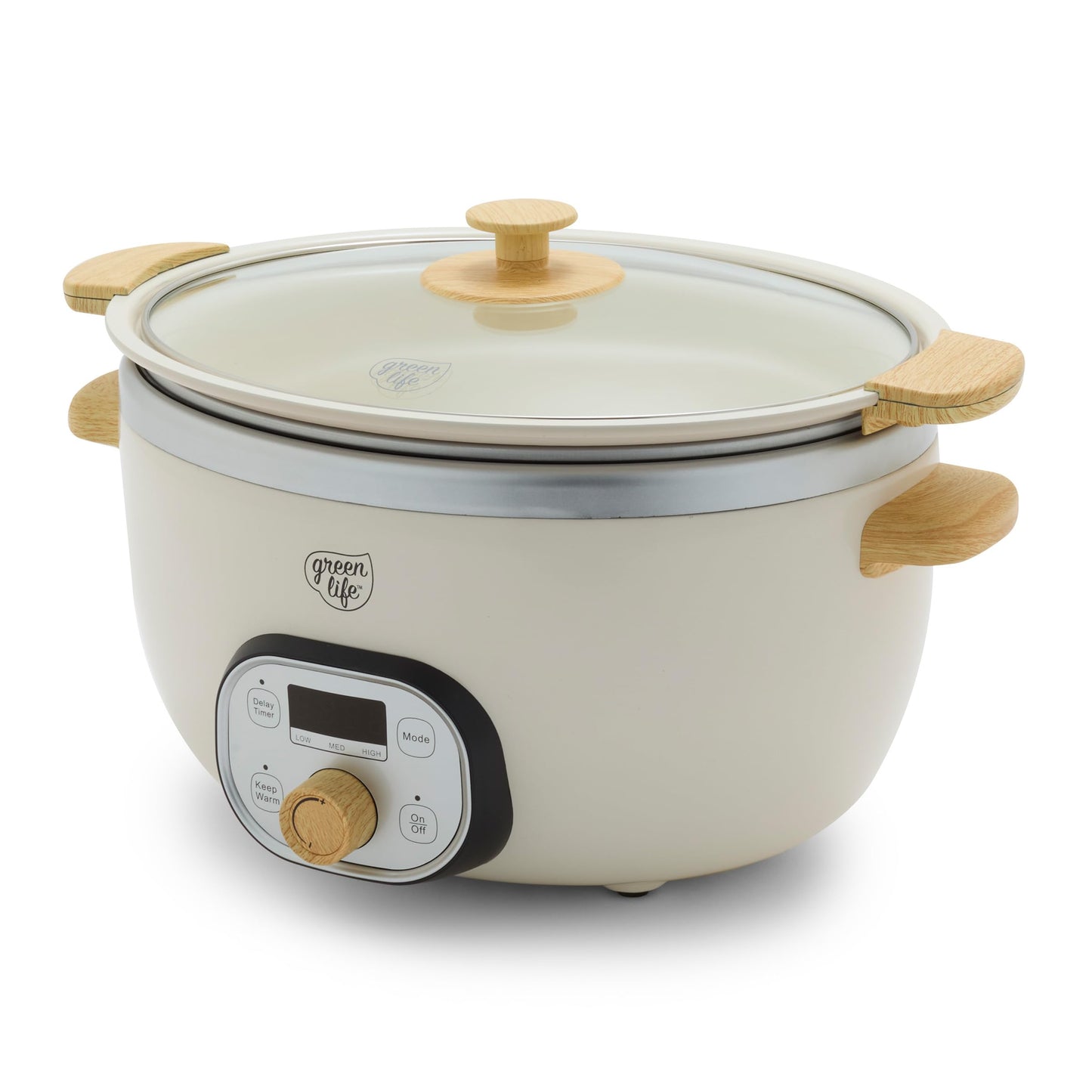 GreenLife 8QT Ceramic Nonstick Slow Cooker, Cooktop/Oven Safe, White