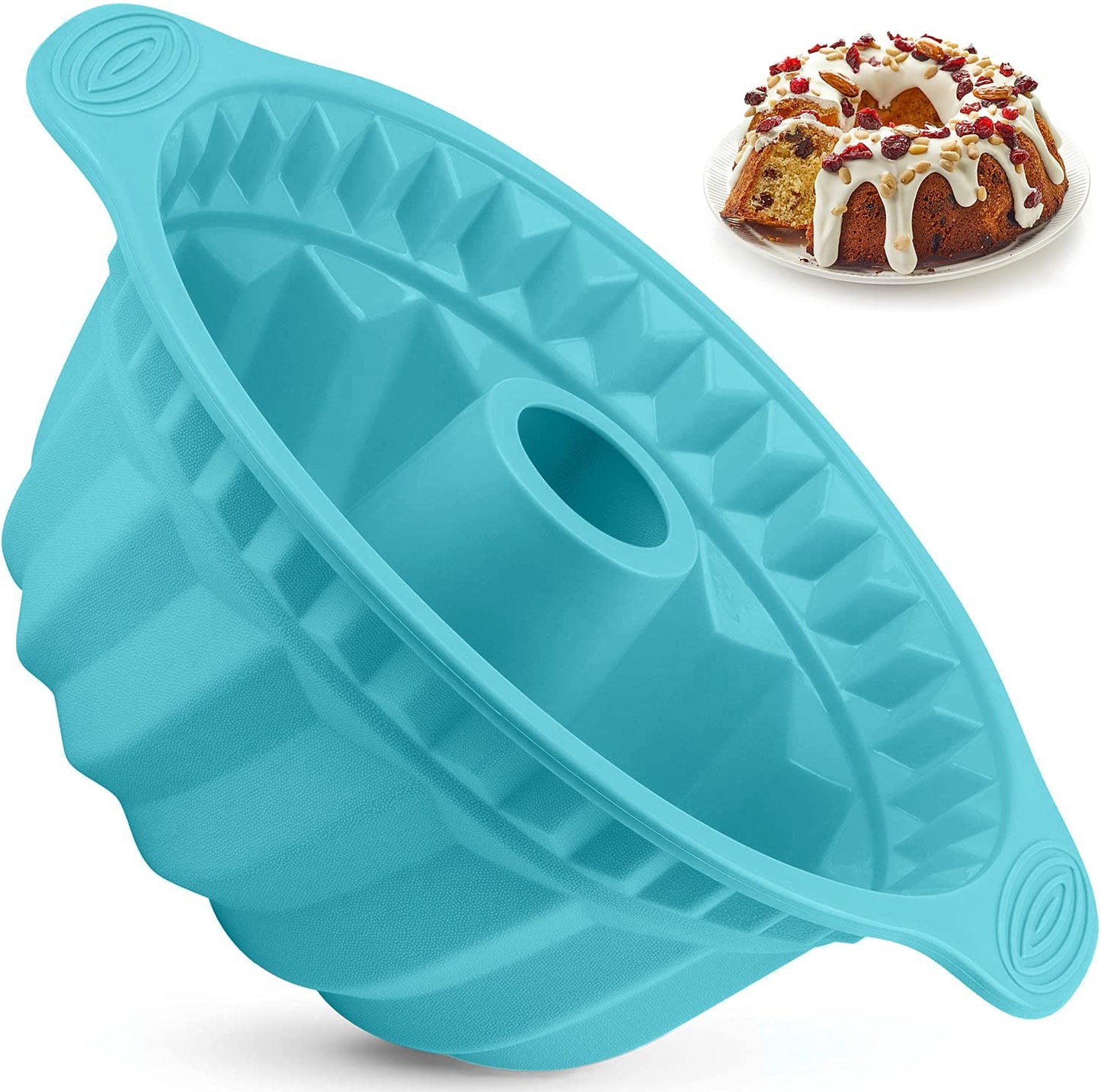 Kenond 2 Pack 9.5 Inch Silicone Fluted Cake Pan, With Sturdy Handle
