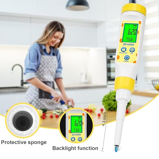 ORAPXI Digital pH Meter for Food Fermentation and Canning, Smart Food pH Tester with High Accuracy Spear Probe for Sourdough, Salsa and Hot Sauces, pH Test Pen with ATC for Solid and Liquid