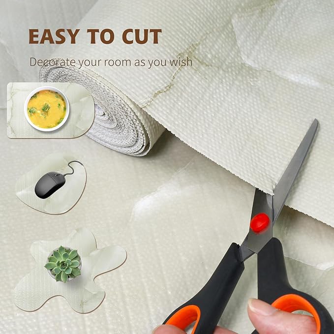 2-Layer Drawer and Shelf Liner for Kitchen Cabinet: 17.3in X 20Ft Non Slip Waterproof Shelf Paper Non Adhesive Refrigerator Liners Cyan Marble Easy Liners for Bathroom with Knife Tape Measure