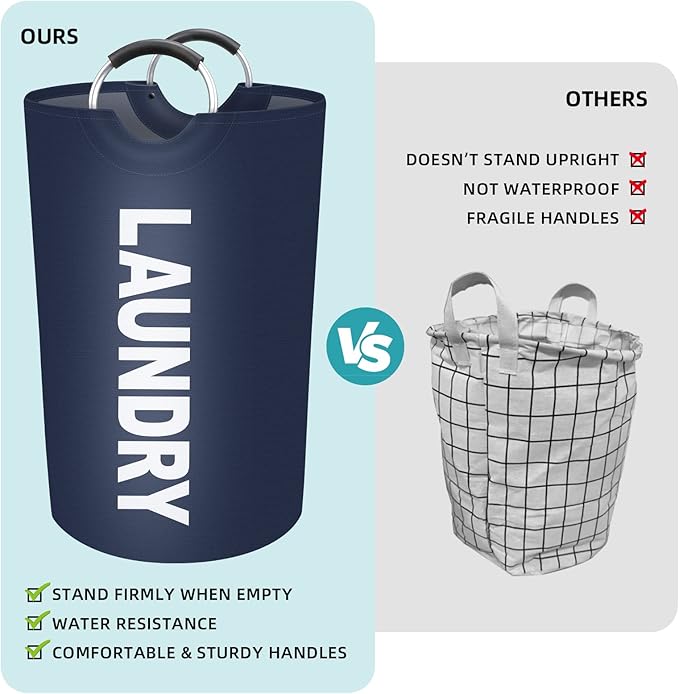 StorageRight 115L Large Laundry Basket, Laundry Hamper, Dirty Clothes Hamper for Laundry, Collapsible, Waterproof Laundry Baskets with Foam Protected Aluminum Handles for Laundry, Dorm, Family (Blue)