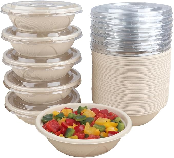 JAYEEY 25 oz Disposable bowls with lids food storage Plant Fibers 50 Pack