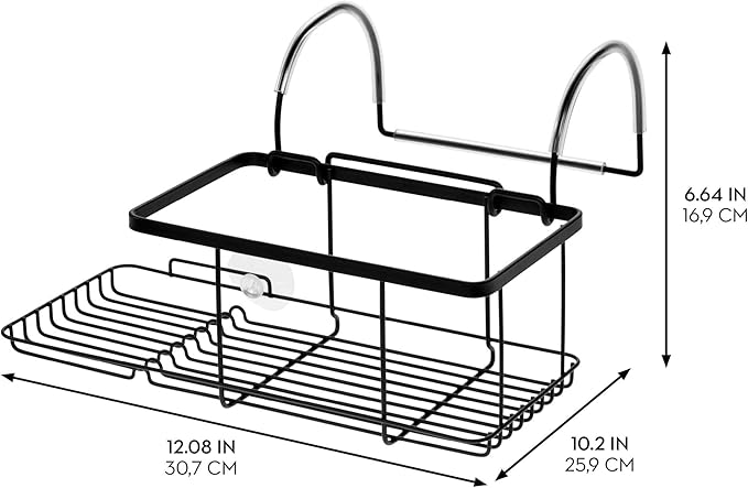 iDesign Metal Over the Bath Caddy Basket, The Everett Collection – 12.08” x 10.2” x 6.64”, Matte Black