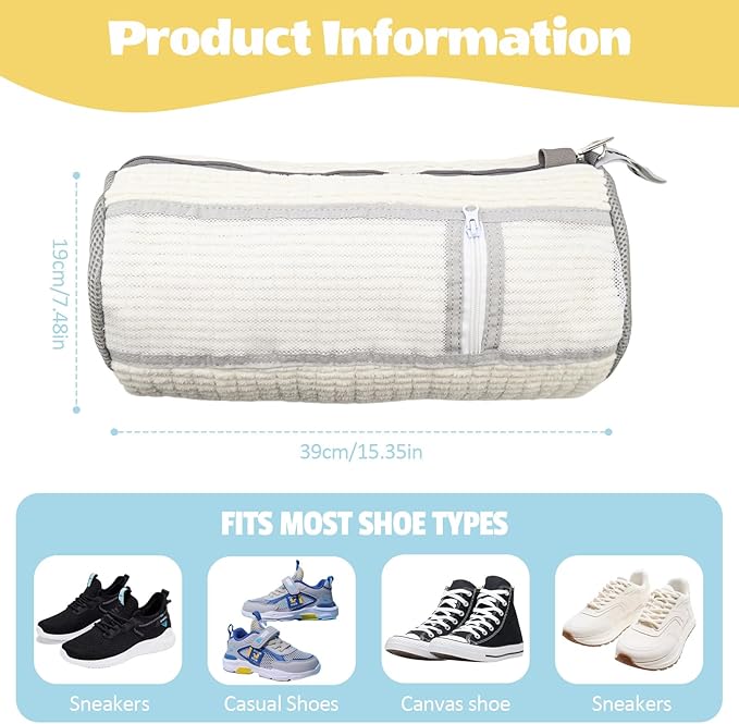 Shoe Washing Machine Bag,2 Pcs Shoe Washing Bag for Dryer & Washer, Reusable Laundry Shoe Bag for All Shoes Sizes, Independent Insole Compartment With Side Mesh (White)